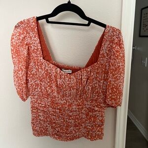 Abercrombie & Fitch Orange Floral Flutter Sleeve Top